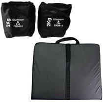 Kit Colchonete Dobravel + Tornozeleira Caneleira De Peso 2Kg Par Academia Treino Fitness
