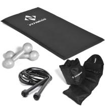 Kit Colchonete + Halteres de 4kg + Caneleiras de 4kg + Corda de Pular Academia Fitness Musculação