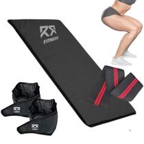 Kit Colchonete + Mini Hip Band Forte + Par Caneleira Tornozeleira De Peso Elástico Profissional Para Treino Funcional Academia