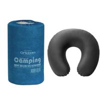Kit Colchonete Ortobom Mochila Blue + Almofada Pescoço Cor:Cinza