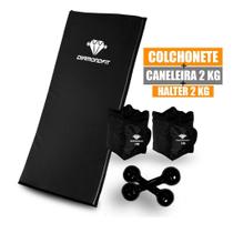 Kit Colchonete + Par de Caneleira Tornozeleira 2kg + Par Halter 2kg Emborrachado Para Academia Musculação Treino Em Casa