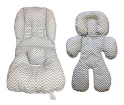 Kit Colchonete Para Carrinho + Ajuste Bebê Conforto Luxo Chevron Cinza