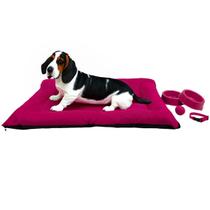 Kit Colchonete Pet Grande com Comedouro Coleira Bolinha Fofos