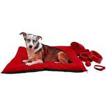 Kit Colchonete Pet Médio Mantinha Comedouro Coleira Bolinha