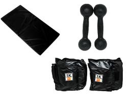 Kit Colchonete Preto+Par Caneleira 1kg+Par Halter Pintado1kg