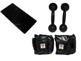 Kit Colchonete Preto + Par de Caneleira Tornozeleira De Peso 1kgs Profissional + Par de Halter Bola Pintado 5kg