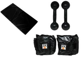 Kit Colchonete Preto + Par de Caneleira Tornozeleira De Peso 2kgs Profissional + Par de Halter Bola Pintado 6kg