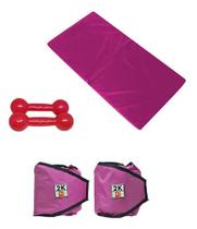 Kit Colchonete Rosa+Caneleira 2kg+Halter Emborrachado 1Kg Rosa