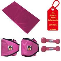 Kit Colchonete Rosa + Par de Caneleira 2kg + Par de Halter Emborrachado Sextavado 1kg Kit Colchonete Rosa + Par de Caneleira 2kg + Par de Halter Emborrachado Sextavado 1kg
