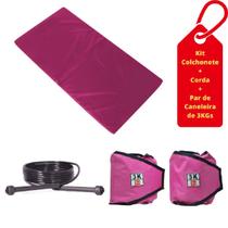 Kit Colchonete Rosa+Par de Caneleira Tornozeleira De Peso 3kgs Rosa+Corda Ajustável 1Fit Kit Colchonete Rosa+Par de Caneleira Tornozeleira De Peso 3kgs Rosa+Corda Ajustável 1Fit