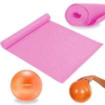 Kit Colchonete Tapete Eva 1,73 M Rosa + Bola Overball 25cm Yoga Pilates e Ginastica Liveup Sports
