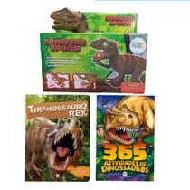 Kit Coleção Infantil Livro Dino 4 Quebra cabeça,365 Atividades e Colorir, Dinossauro com Luz e Som + Lapis de Cor