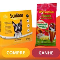 kit Coleira Antiparasitas Scalibor MSD Tamanho M + Petisco Funny Frutas 45g Brincalhão