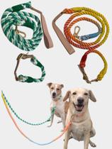 Kit Coleira e Guia Trançada Cores Luxo Cachorros Gato Pet