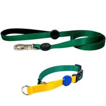 Kit Coleira Martingale Brabus Dog Verde e Amarela + Guia Premium