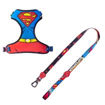 Kit Coleira Peitoral Air Para Cães Freefaro Super Man Licenciado + Guia 1.2mt