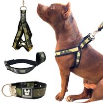 Kit Coleira Peitoral Focinheira Camuflado Militar Tipo K9 Dogvix