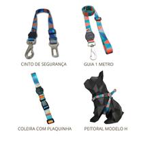 Kit Coleira peitoral guia e cinto de segurança para cachorro modelo paraquedas