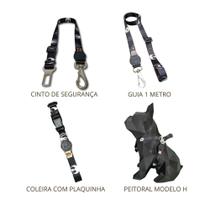 Kit Coleira peitoral guia e cinto de segurança para cachorro modelo paraquedas