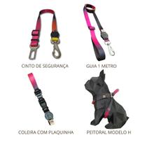 Kit Coleira peitoral guia e cinto de segurança para cachorro modelo paraquedas