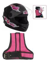 Kit Colete Cinto Segurança Infantil Rosa P/ Moto + Capacete - TORK