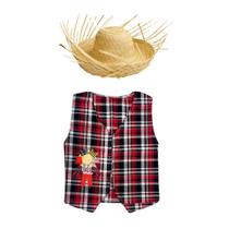 Kit Colete e Chapéu Festa São João Junina Julina Palha Decoração Quermesse Temática Julho Quadrilha