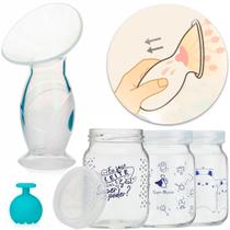 Kit Coletor de Leite Materno Nuby + 3 Potes de Vidro para Armazenar Leite Materno Decorados 360