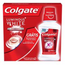 Kit colgate luminous white brilliant mint com 3 pastas de dente de 70g + 1 enxaguante bucal de 250ml