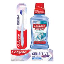 Kit Colgate Sensitive Creme Dental 90g + Enxaguante Bucal 250ml + Escova Dental