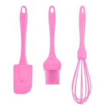 Kit Colher 3 Peças Silicone Utensílios Espátula Pincel Fouet Cozinha Bolo Batedor de Ovos Fue