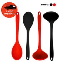 Kit Colher Arroz E Concha Feijão Caldos Em Silicone Maciço Para Panelas Teflon Ceramico