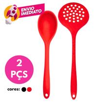 Kit Colher Arroz e Escumadeira Ou Espátula Vazada Ou Concha Em Silicone Maciço Multiuso Teflon