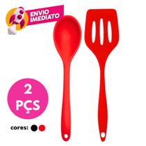 Kit Colher Arroz e Escumadeira Ou Espátula Vazada Ou Concha Em Silicone Maciço Multiuso Teflon