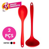 Kit Colher Arroz e Escumadeira Ou Espátula Vazada Ou Concha Em Silicone Maciço Multiuso Teflon