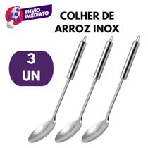 Kit Colher Arroz Grande Inox Premium 32cm Preparar Servir Cozinhar Dia a Dia Buffet Restaurante