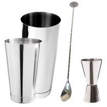 Kit Colher Bailarina Coqueteleira Boston Dosador Duplo Inox