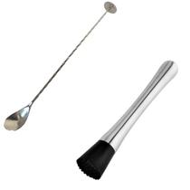 Kit Colher Bailarina+Macerador Inox Drinks Coquetel Barman