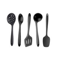 Kit Colher Concha Espátula 5 Utensílios de Silicone Preto