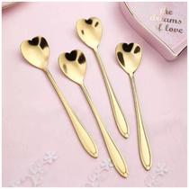 Kit Colher Coração Douradas Café Sobremesa Chá Aço Inox