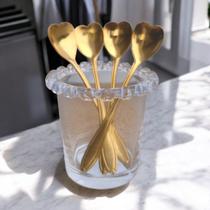 Kit Colher Coração Douradas Café Sobremesa Chá Aço Inox