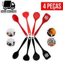 Kit Colher de Arroz Concha de Feijão Escumadeira Espátula de Silicone 4 Peças Utensílios de Cozinha