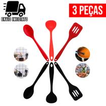 Kit Colher de Arroz Concha de Feijão Espátula Hamburguer de Silicone 3 Peças Utensílios de Cozinha