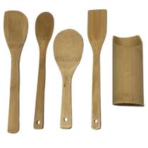 Kit Colher de Pau Utensílios de Bambu para Cozinha com Suporte Kit Colher de Pau Utensílios de Bambu para Cozinha com Suporte