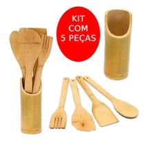 Kit Colher de Pau Utensílios de Cozinha Bambu - Dolce Home
