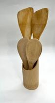 Kit Colher De Pau Utensílios Em Bambu(4 talheres +suporte) Kit Colher De Pau Utensílios Em Bambu(4 talheres +suporte)