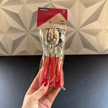 Kit colher de sobremesa vermelha com 6 peças com cabo decorado vermelho conjunto jogo colher colheres bolo pequena