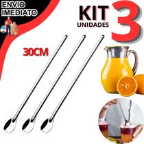 Kit Colher De Suco Bailarina em Inox Barman Drinks Caipirinha Colher Grande Para Jarras Copos Longos
