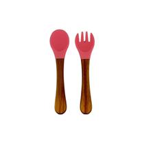 Kit Colher e Garfo de Silicone Com Cabo de Bambu para Bebê Kit Colher e Garfo de Silicone Com Cabo de Bambu para Bebê
