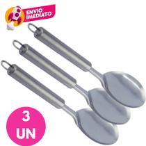 Kit Colher Para Servir Arroz Pequena 26cm Inox Premium Colherão Cabo Tubular Utensilio Cozinha