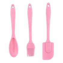 Kit Colher Pincel E Espátula De Silicone Rosa 3Pçs